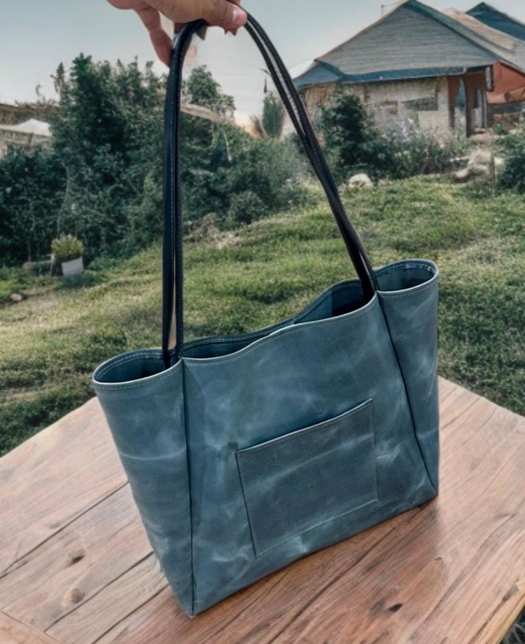 Blue Leather Tote